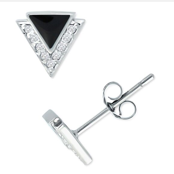 Giani Bernini Cubic Zirconia & Enamel Triangle Stud Earrings in Sterling Silver - Picture 1 of 4